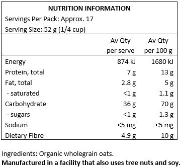 Organic whole grain oats.