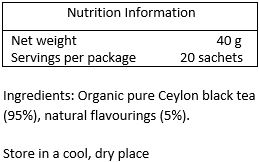 Organic Ceylon black tea (95%), natural flavourings (5%)