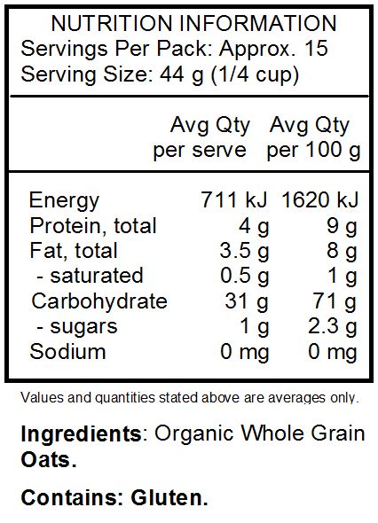 Organic whole grain oats* Manufactured in a facility that also uses tree nuts and soy*