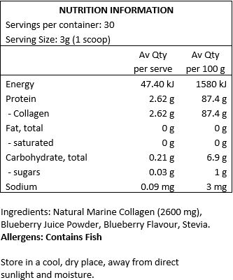 Natural Marine Collagen (2600mg), Blueberry Juice Powder, Blueberry Flavour, Stevia