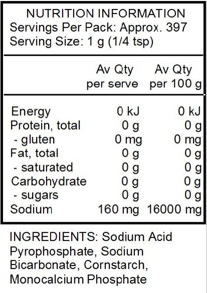 Sodium Acid Pyrophosphate, Sodium Bicarbonate, Corn Starch, Monocalcium Phosphate.