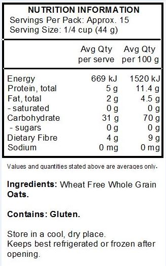 Wheat free whole grain oats