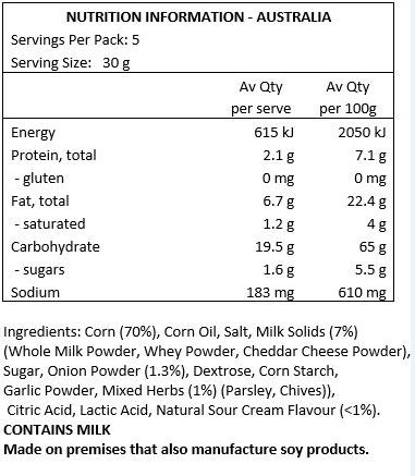 Corn (60 %), Corn Oil, Quinoa (10%), Chia Seeds (1%), Flax Seed (1%), Salt (1%), Beetroot Powder, Rock Salt, Sugar, Citric Acid.
Made on premises that also handle milk and soy products.