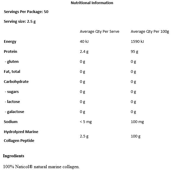 100% NaticolĀ® Natural Marine Collagen.