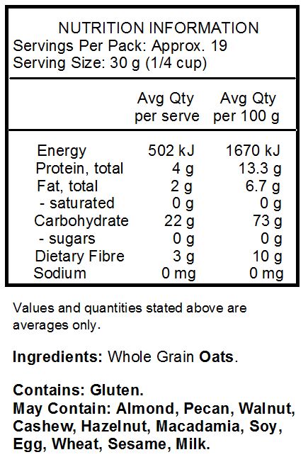 Whole Grain Oats.
<br>
Contains: Gluten.