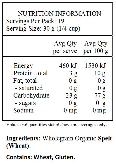 Organic whole grain spelt (wheat)