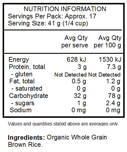 Whole grain brown rice* Manufactured in a facility that also uses tree nuts and soy*