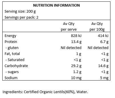 Organic Lentils (60%), water