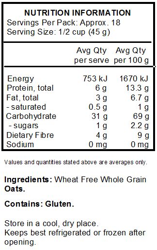 Wheat free whole grain oats
