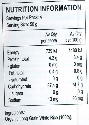 100% Organic Long Grain White Rice