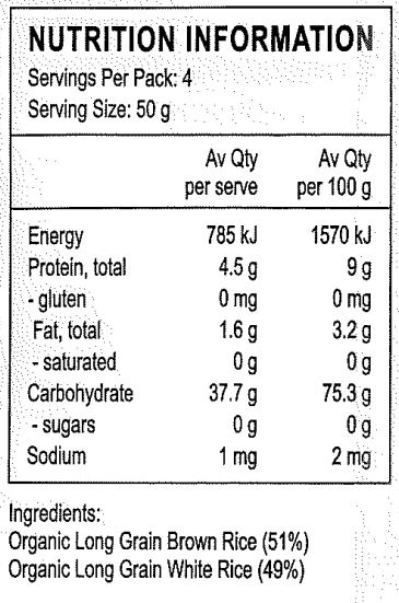 Organic Long Grain Brown Rice 51%, Organic Long Grain White Rice 49%.