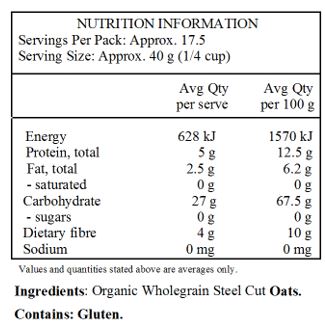 100% Organic Wholegrain Oats.