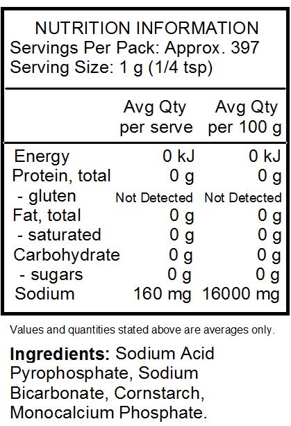 Sodium Acid Pyrophosphate, Sodium Bicarbonate, Corn Starch, Monocalcium Phosphate.