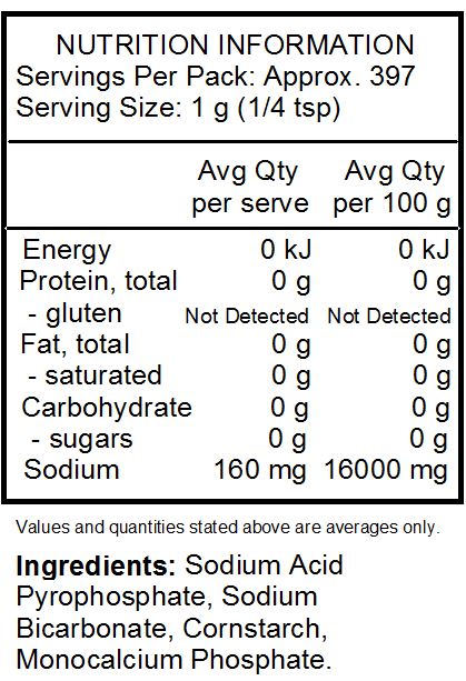 Sodium Acid Pyrophosphate, Sodium Bicarbonate, Corn Starch, Monocalcium Phosphate.