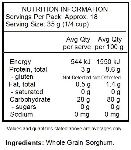 Whole grain sorghum *Manufactured in a facility that also uses tree nuts and soy*