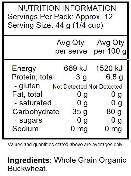 Whole Grain Organic Buckwheat.