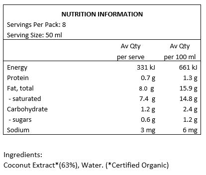 Coconut Extract* (63%), Water. *Certified Organic