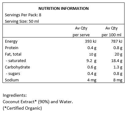 Coconut Extract* (90%), Water. *Certified Organic