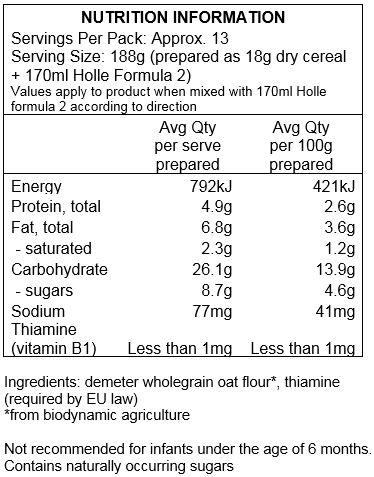 Wholegrain oats*, vitamin B1 (required by law)
*from biodynamic farming
**from organic farming