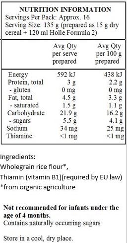 Wholegrain rice*, vitamin B1 (required by law)
*from organic farming
** from biodynamic farming