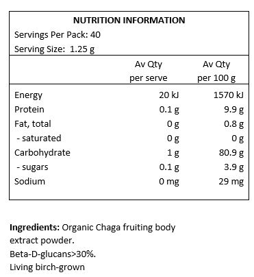 Organic Chaga (Inonotus Obliquus) 20:1 extract powder.