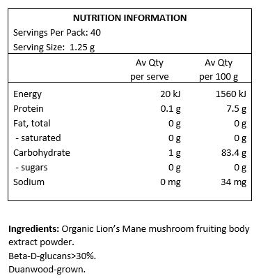 Organic Lion's Mane mushroom (Hericium Erinaceus) 10:1 extract powder.