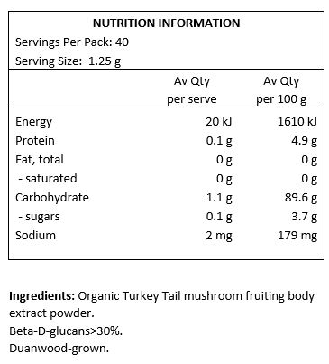 Organic Turkey Tail mushroom (Trametes Versicolor) 10:1 extract powder.