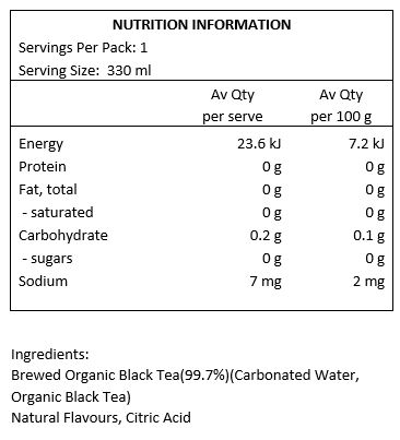 Brewed Certified Organic Black Tea, water, natural flavours, citric acid 