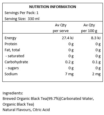 Brewed Certified Organic Black Tea, water, natural flavours, citric acid