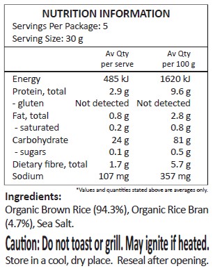 Organic Brown Rice (94.3%), Organic Rice Bran (4.7%), Sea Salt.