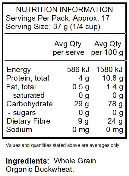 Whole Grain Organic Buckwheat.