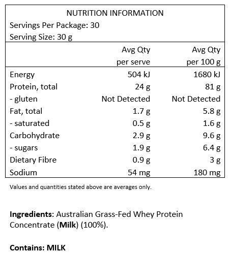 100% Australian Grass-fed Hydrolysed Bovine Collagen Peptides.
Servings per pack: 30
Serving size: 15g
Protein per serve: 14.4