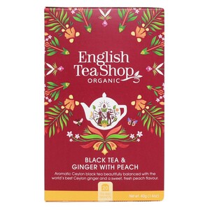 English Tea Shop Organic Black Tea & Ginger with Peach Teabags 6x20pc