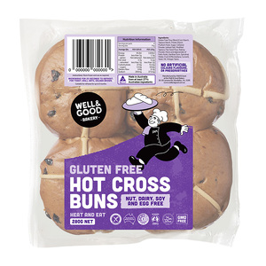  Well & Good Gluten Free Hot Cross Buns - Fruit 280g (4x70g)