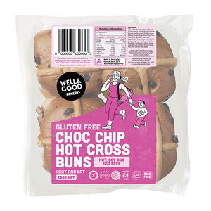Well & Good Gluten Free Hot Cross Buns - Choc Chip 280g (4x70g)