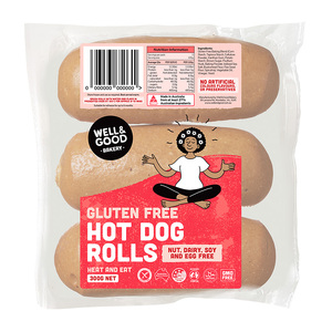 Well & Good Gluten Free Hot Dog Rolls 300g (3x100g)