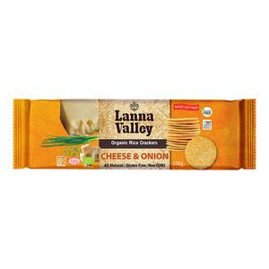 Lanna Valley Organic Rice Crackers - Cheese & Onion 100g