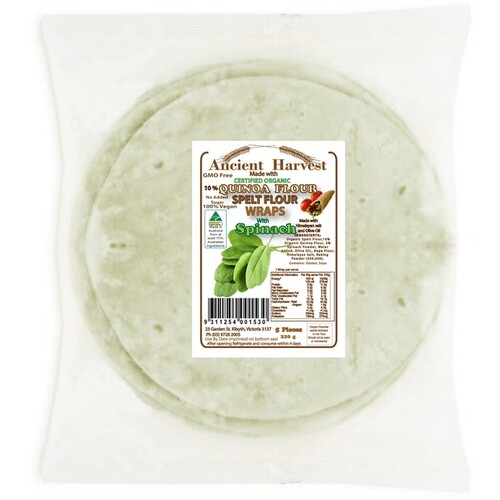 Ancient Harvest Organic Quinoa Spelt Flour Spinach Wraps 220g