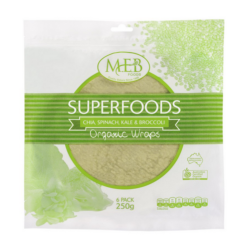MEB Foods Organic Superfood Wraps - Chia, Spinach, Kale & Broccoli 250g