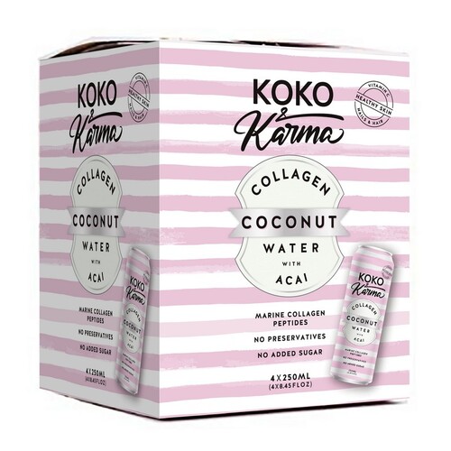Koko & Karma Coconut Water - Collagen & Acai 4x250ml