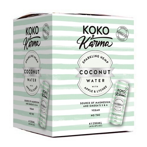 Koko & Karma Coconut Water - Sparkling Hemp 4x250ml