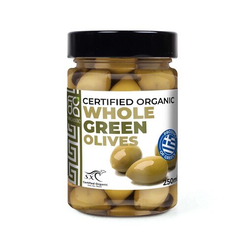 Foda Organic Whole Green Olives 250ml