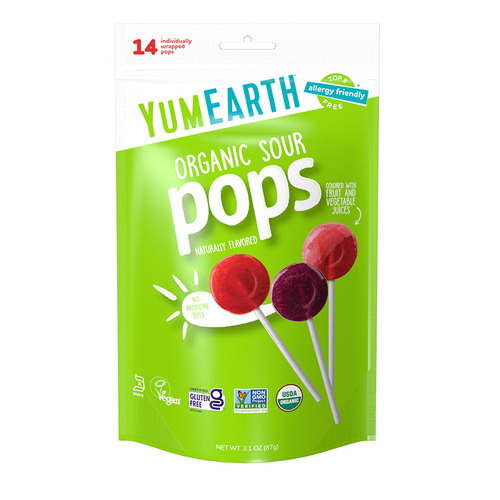 YumEarth Organic Lollipops Bags Super Sour 85g/14 lollipops per bag