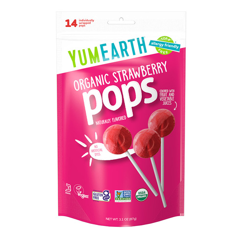Yum Organic Lollipops Bags Strawberry 87g/14 lollipops per bag