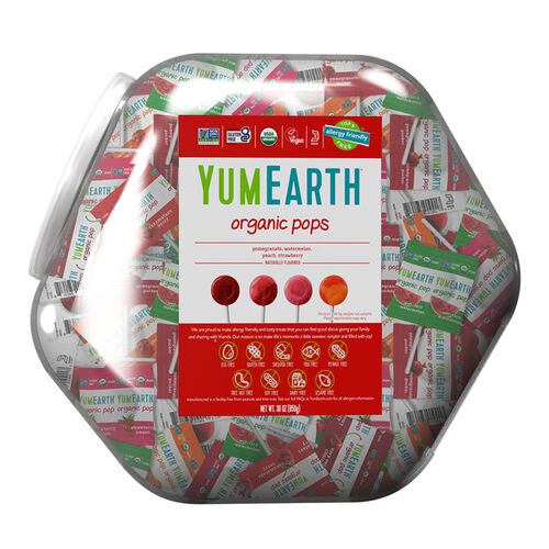 YumEarth Organic Assorted Lollipops Counter Tub 850g/125+ lollipops